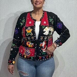 Designers Originals Studio Black Christmas Vintage Cardigan Sz L